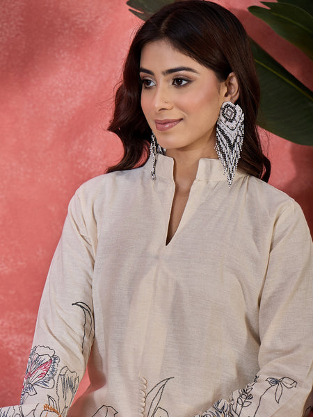 Floral Printed Pure Cotton Straight Kurta With Palazzo