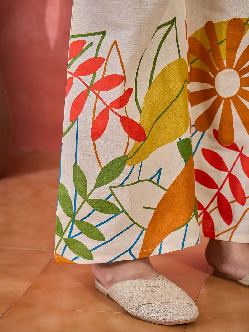 Floral Printed Pure Cotton Straight Kurta With Palazzo