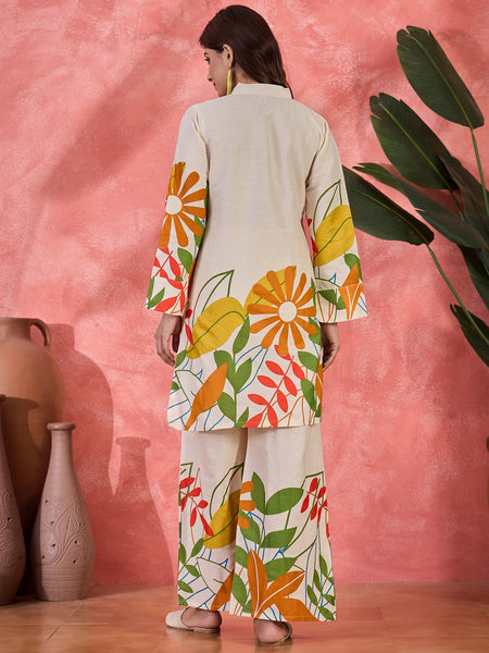 Floral Printed Pure Cotton Straight Kurta With Palazzo