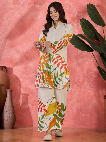 Floral Printed Pure Cotton Straight Kurta With Palazzo