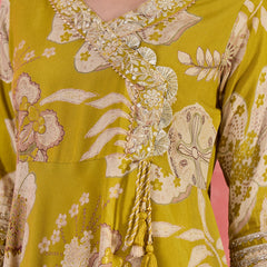 Floral Printed With Thread Work Embroidered Kurta With Trousers & Dupatta