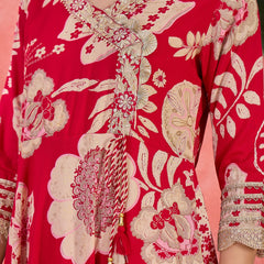 Floral Printed With Thread Work Embroidered Kurta With Trousers & Dupatta