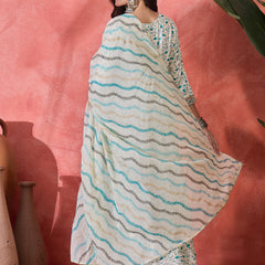 Floral Printed With Thread Work Embroidered Kurta With Trousers & Dupatta