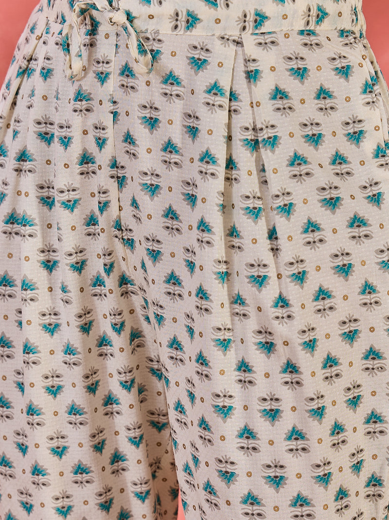 Floral Printed With Thread Work Embroidered Kurta With Trousers & Dupatta
