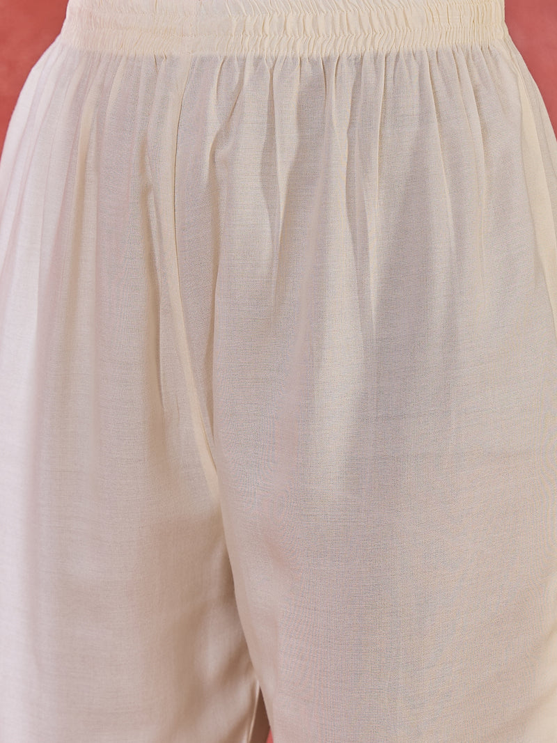 Floral Printed With Thread Work Embroidered Kurta With Trousers & Dupatta
