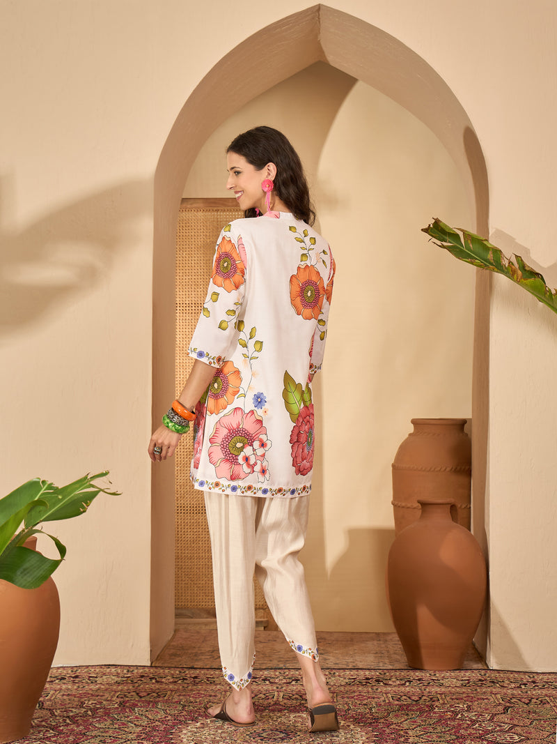 Floral Printed Tunic With Dhoti Pant Co-Ords Set