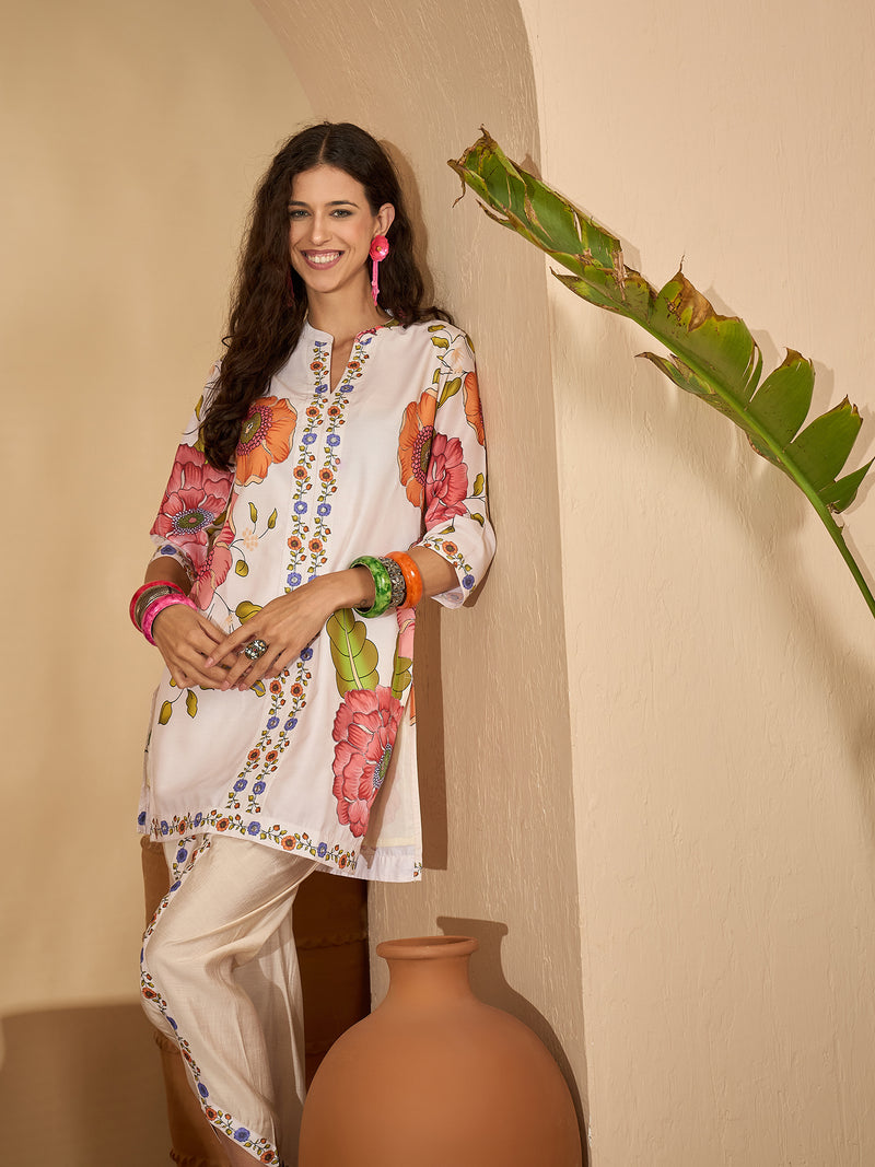 Floral Printed Tunic With Dhoti Pant Co-Ords Set