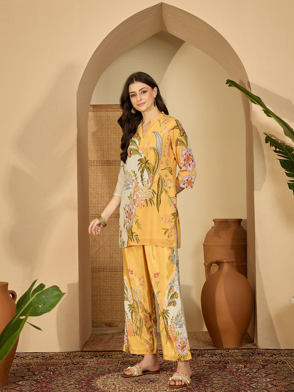 Embroidered & Printed Crepe  Lining in Kurta With Pant Co-Ords