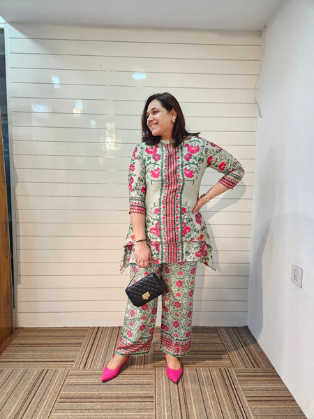 Floral Printed Cotton  Lining in Kurta With Pant Co-Ords