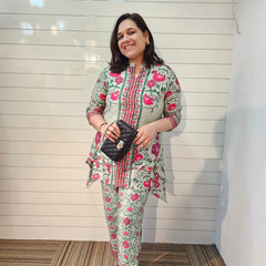 Floral Printed Cotton  Lining in Kurta With Pant Co-Ords