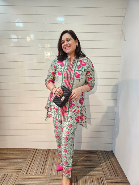 Floral Printed Cotton  Lining in Kurta With Pant Co-Ords