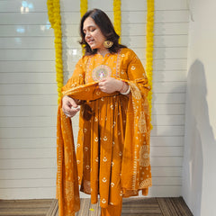 Embroidered & Printed  A-Line Kurta With Pant & Dupatta Kurta Set