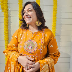 Embroidered & Printed  A-Line Kurta With Pant & Dupatta Kurta Set