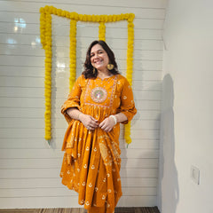 Embroidered & Printed  A-Line Kurta With Pant & Dupatta Kurta Set