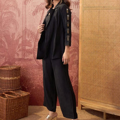 Fuchsia Embroidered Top With Jacket & Trouser Co-Ords
