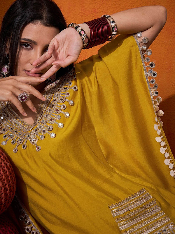 A-line kaftan kurta with matching trousers for festive wear