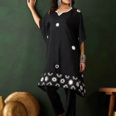 Geometric Embroidered & Mirror Work Kaftan Kurta With Trouser