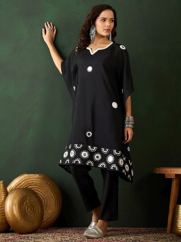 Geometric Embroidered & Mirror Work Kaftan Kurta With Trouser
