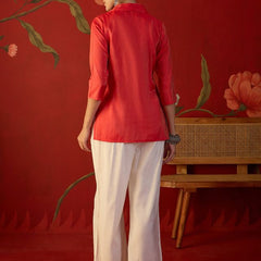 Rust Self Design Shirt Collar Tunic & Trouser Co-Ords