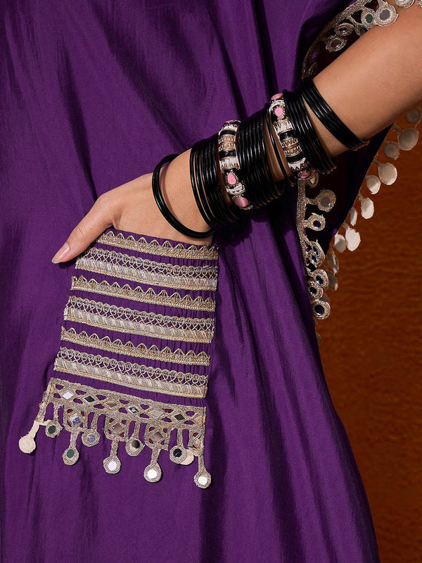 Ethnic Motifs Yoke Design Embroidered Kaftan Kurta & Trousers