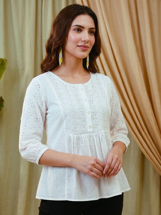 Ethnic Motifs Yoke Design Pure Cotton Short Kurti