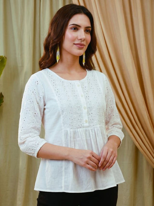 Ethnic Motifs Yoke Design Pure Cotton Short Kurti
