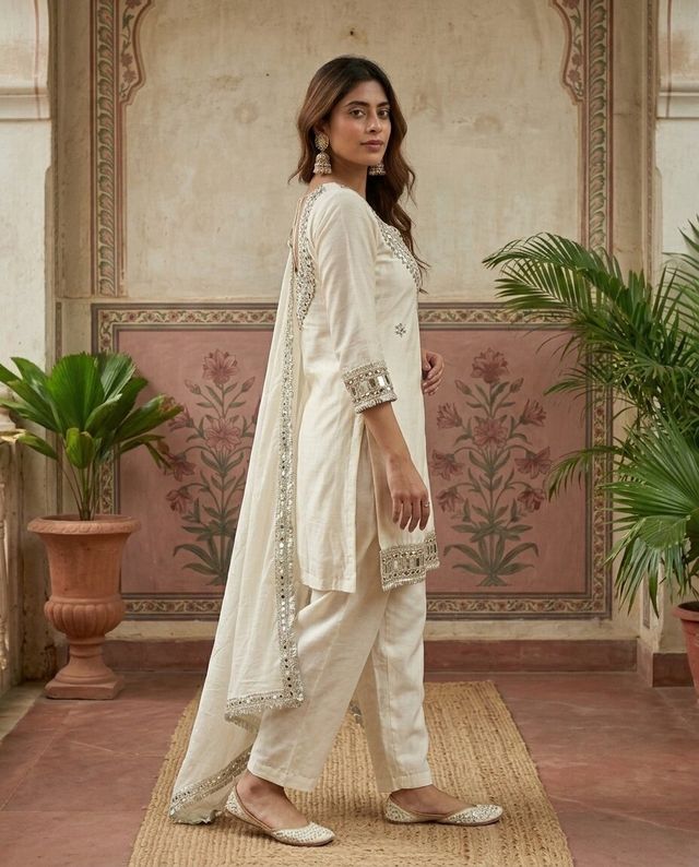 Pink Ethnic Motif Embroidered Kurta With Top & Trouser & Dupatta