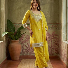 Pink Ethnic Motif Embroidered Kurta With Top & Trouser & Dupatta