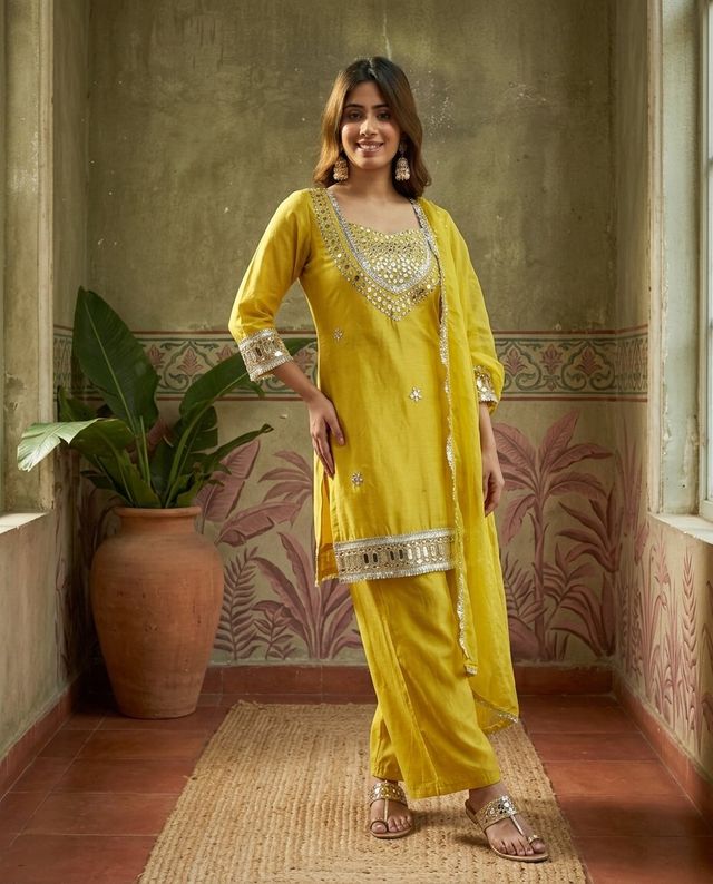 Pink Ethnic Motif Embroidered Kurta With Top & Trouser & Dupatta