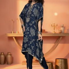 Floral Embroidered Regular Mirror Work Kaftan Kurta with Dhoti Pants