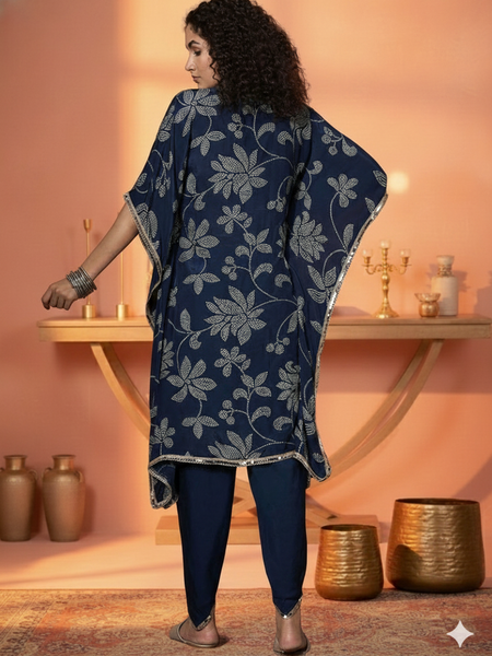 Floral Embroidered Regular Mirror Work Kaftan Kurta with Dhoti Pants