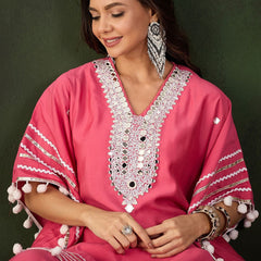 Geometric Embroidered & Mirror Work Kaftan Kurta With Trouser