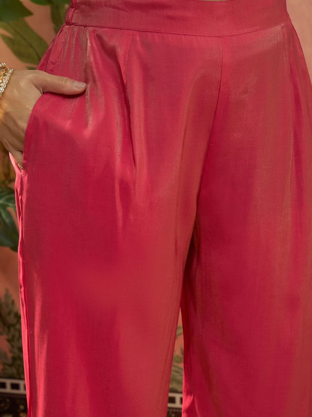 Pink Ethnic Motif Embroidered Kurta With Top & Trouser & Dupatta