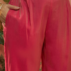 Pink Ethnic Motif Embroidered Kurta With Top & Trouser & Dupatta