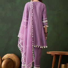 Purple Floral Embroidered Mirror Work A-Line Kurta With Trousers & Dupatta