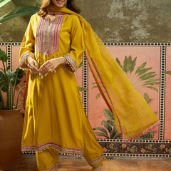 Floral Embroidered Straighte Kurta With Trouser & Dupatta  Kurta Set