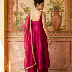 Maroon Mirror Work Sholder Strap Kurta With Trouser & Dupatta