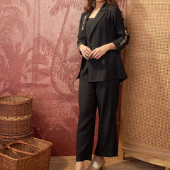 Fuchsia Embroidered Top With Jacket & Trouser Co-Ords