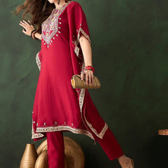 Geometric Embroidered & Mirror Work Kaftan Kurta With Trouser