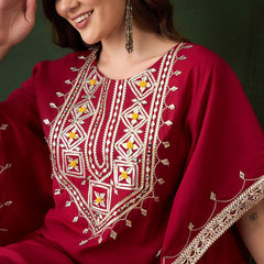 Geometric Embroidered & Mirror Work Kaftan Kurta With Trouser