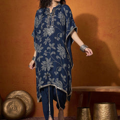 Floral Embroidered Regular Mirror Work Kaftan Kurta with Dhoti Pants