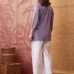 Parrot Green Self Design Shirt Collar Tunic & Trouser Co-Ords