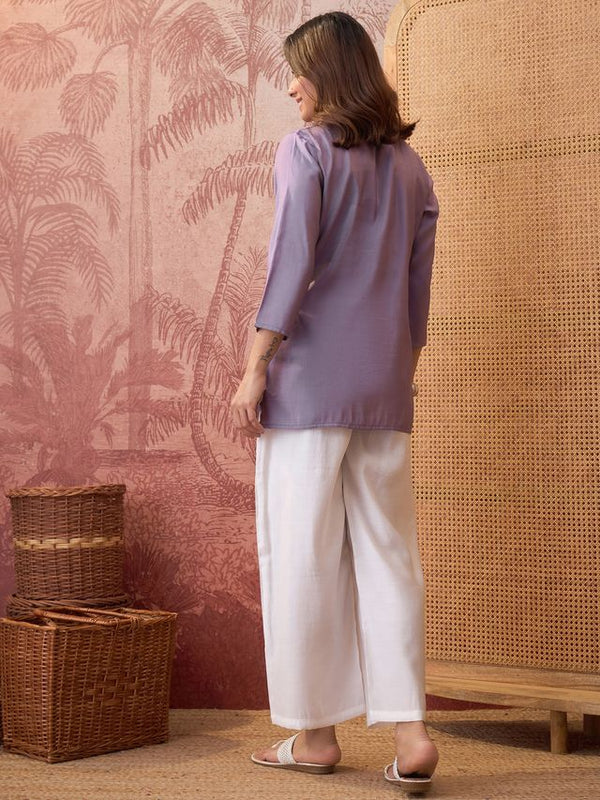 Parrot Green Self Design Shirt Collar Tunic & Trouser Co-Ords