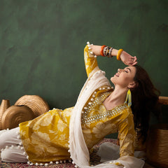 Floral Printed Mirror Work Pure Cotton Kurta With Dhoti Pant & Dupatta
