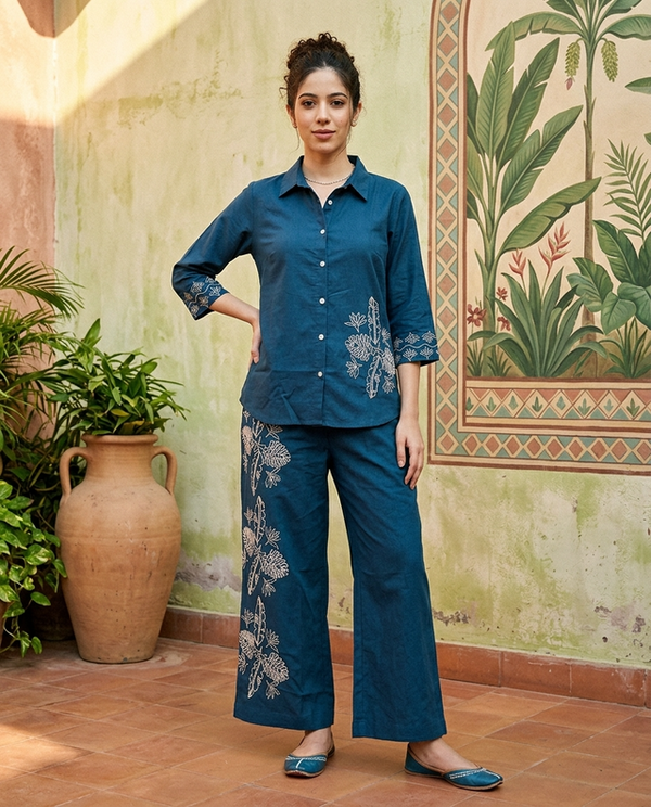 Floral Embroidered Tunic With & Trousers