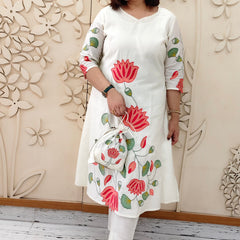 Off White Floral Embroidered Kurta With Pant Kurta Set