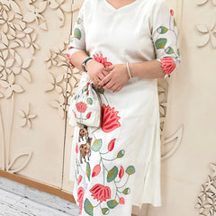 Off White Floral Embroidered Kurta With Pant Kurta Set