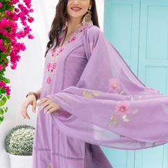 Pure Cotton Floral Embroidered Kurta with Trouser & Dupatta Kurta Set