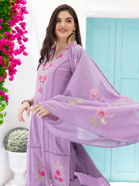Pure Cotton Floral Embroidered Kurta with Trouser & Dupatta Kurta Set