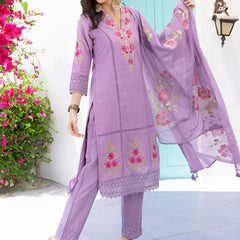 Pure Cotton Floral Embroidered Kurta with Trouser & Dupatta Kurta Set